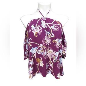 White House Black Market Women's Multicolor Floral Tie Neck Top, Size 8